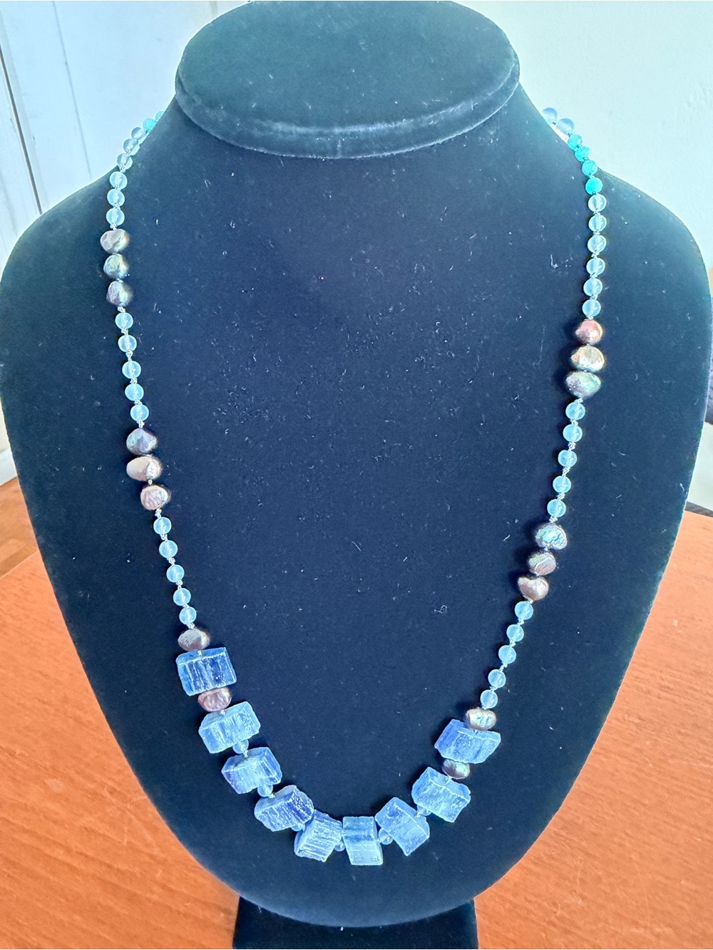 Handmade Artisan Blue Mixed Stone & Glass Beaded Statement Necklace